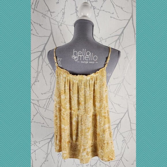 Wild Skye Yellow Floral Printed Strappy Crinkle Tank - Picture 3 of 4
